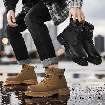 Ghete Martin pentru bărbați – de înălțime medie, partea superioară din nubuk de vițel, căptușeală caldă din pluș, talpă din cauciuc, fermoar lateral