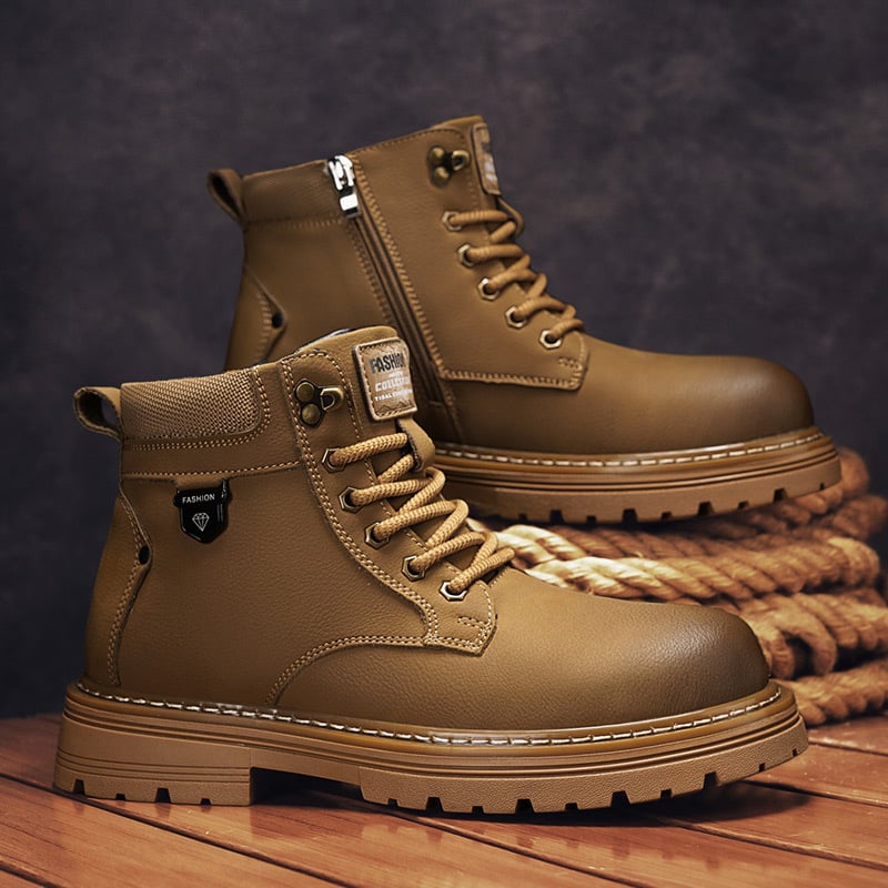 Ghete Martin pentru bărbați – de înălțime medie, partea superioară din nubuk de vițel, căptușeală caldă din pluș, talpă din cauciuc, fermoar lateral