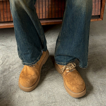 Muške velur derby cipele s okruglim vrhom, srednja visina pete (3–5 cm), gumeni potplat, retro stil