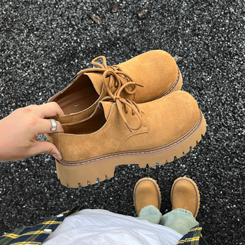 Pantofi Derby pentru bărbați, ghete low-top în stil Martin, talpă groasă pentru creșterea înălțimii (1–3 cm), partea superioară din piele nubuk, talpă din cauciuc