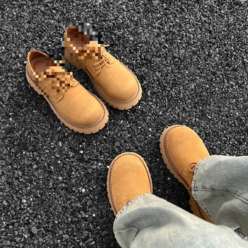 Pantofi Derby pentru bărbați, ghete low-top în stil Martin, talpă groasă pentru creșterea înălțimii (1–3 cm), partea superioară din piele nubuk, talpă din cauciuc