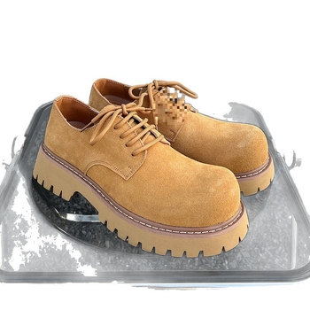 Pantofi Derby pentru bărbați, ghete low-top în stil Martin, talpă groasă pentru creșterea înălțimii (1–3 cm), partea superioară din piele nubuk, talpă din cauciuc