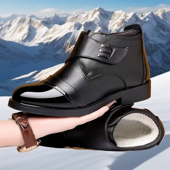 Ghete de iarnă pentru bărbați din bumbac, partea superioară PU, exterior din piele întoarsă, gleznă joasă, închidere Velcro, căptușeală din blană artificială, talpă din plastic