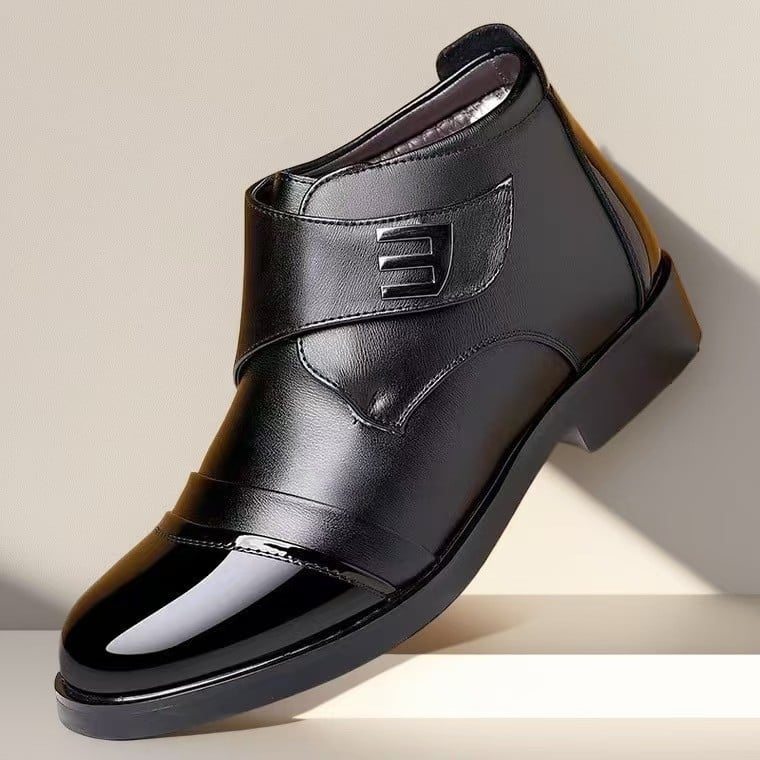 Ghete de iarnă pentru bărbați din bumbac, partea superioară PU, exterior din piele întoarsă, gleznă joasă, închidere Velcro, căptușeală din blană artificială, talpă din plastic