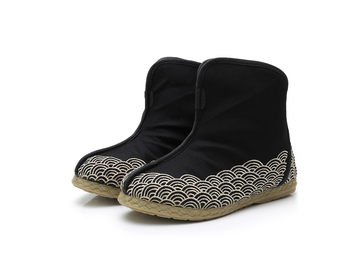 Topánky s etnickým štýlom pre zimu, pánske, vršok z plátna; podrážka z teľacej šľachy; guľatý špič; nízky podpätok (1–3 cm)