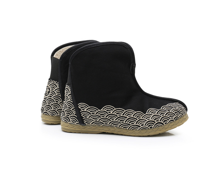 Topánky s etnickým štýlom pre zimu, pánske, vršok z plátna; podrážka z teľacej šľachy; guľatý špič; nízky podpätok (1–3 cm)