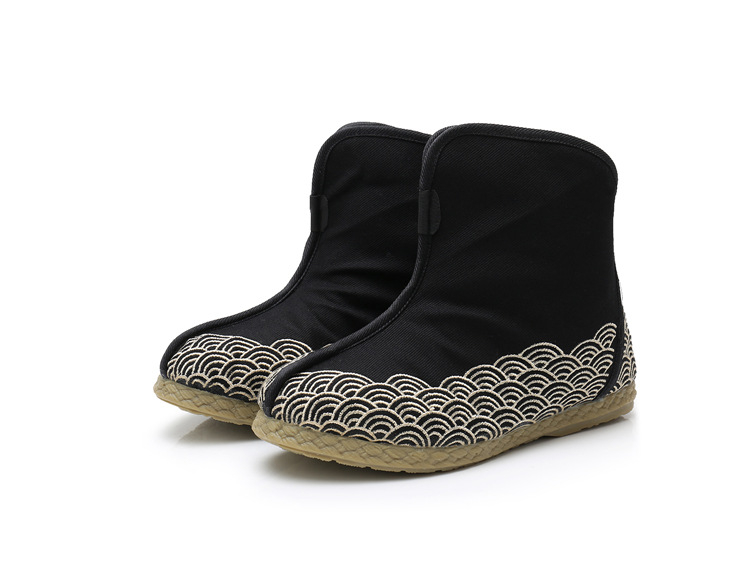 Topánky s etnickým štýlom pre zimu, pánske, vršok z plátna; podrážka z teľacej šľachy; guľatý špič; nízky podpätok (1–3 cm)