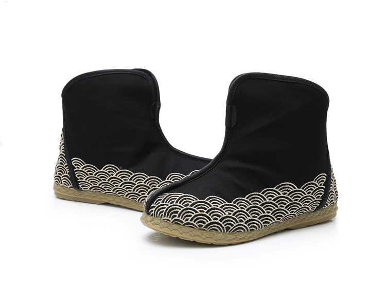 Topánky s etnickým štýlom pre zimu, pánske, vršok z plátna; podrážka z teľacej šľachy; guľatý špič; nízky podpätok (1–3 cm)