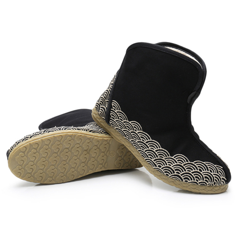 Topánky s etnickým štýlom pre zimu, pánske, vršok z plátna; podrážka z teľacej šľachy; guľatý špič; nízky podpätok (1–3 cm)