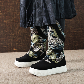 Ghete de iarnă pentru bărbați, stil tradițional, guler înalt, vârf rotund, talpă din cauciuc, partea superioară din bumbac