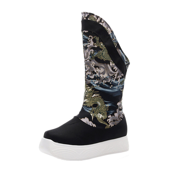 Ghete de iarnă pentru bărbați, stil tradițional, guler înalt, vârf rotund, talpă din cauciuc, partea superioară din bumbac