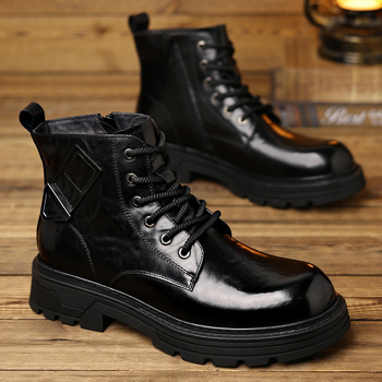 Cizme Martin din piele de vită de înaltă calitate, bocanci de iarnă din piele, talpă din cauciuc, pentru bărbați, fermoar lateral, vârf rotund