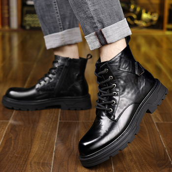 Cizme Martin din piele de vită de înaltă calitate, bocanci de iarnă din piele, talpă din cauciuc, pentru bărbați, fermoar lateral, vârf rotund