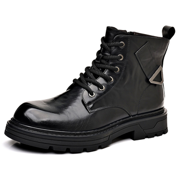 Cizme Martin din piele de vită de înaltă calitate, bocanci de iarnă din piele, talpă din cauciuc, pentru bărbați, fermoar lateral, vârf rotund