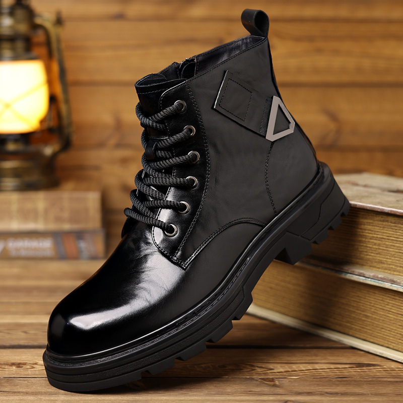 Cizme Martin din piele de vită de înaltă calitate, bocanci de iarnă din piele, talpă din cauciuc, pentru bărbați, fermoar lateral, vârf rotund