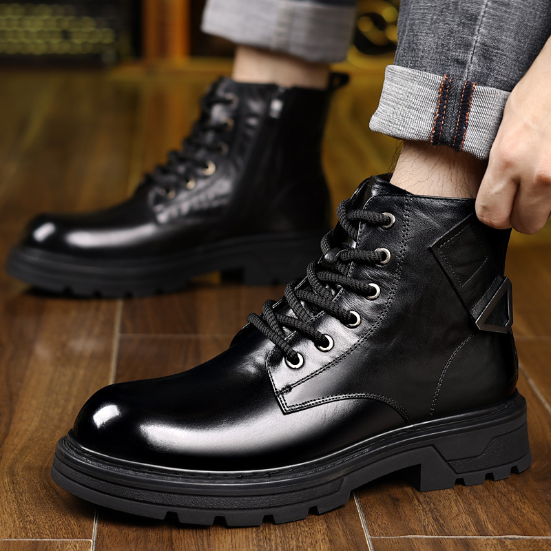 Cizme Martin din piele de vită de înaltă calitate, bocanci de iarnă din piele, talpă din cauciuc, pentru bărbați, fermoar lateral, vârf rotund