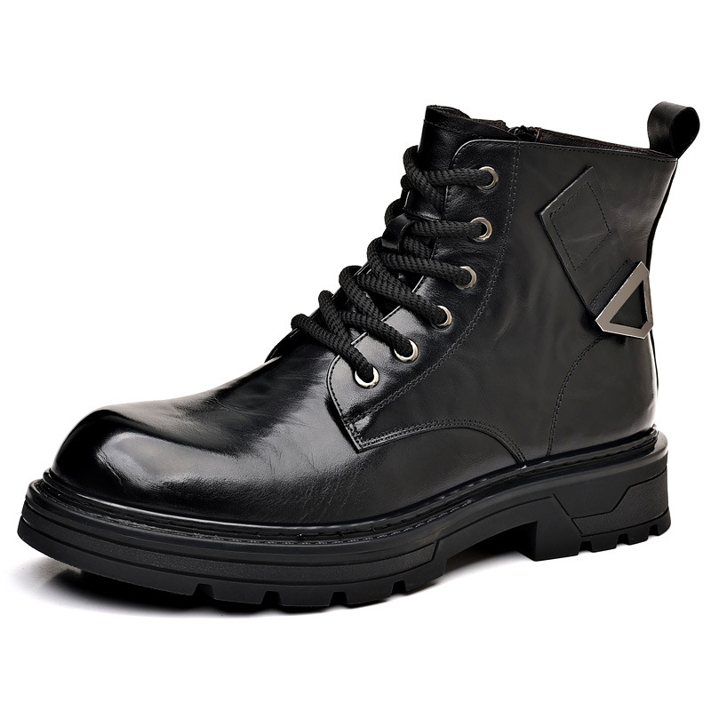 Cizme Martin din piele de vită de înaltă calitate, bocanci de iarnă din piele, talpă din cauciuc, pentru bărbați, fermoar lateral, vârf rotund