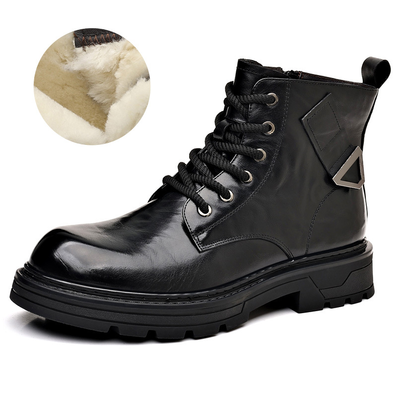 Cizme Martin din piele de vită de înaltă calitate, bocanci de iarnă din piele, talpă din cauciuc, pentru bărbați, fermoar lateral, vârf rotund