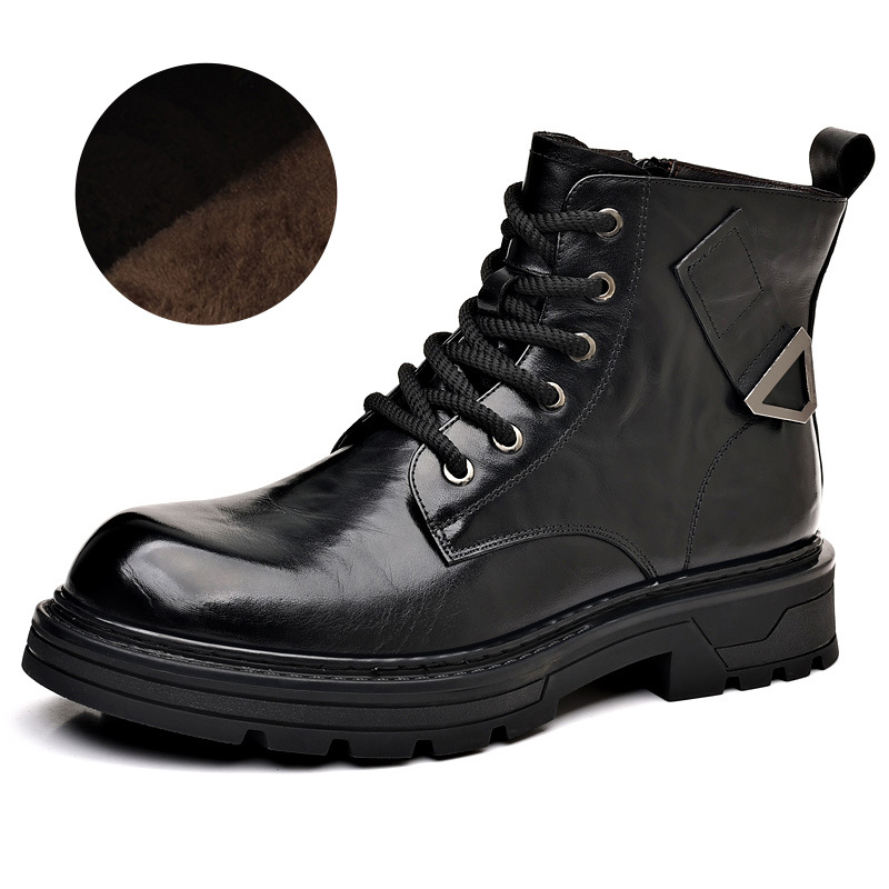 Cizme Martin din piele de vită de înaltă calitate, bocanci de iarnă din piele, talpă din cauciuc, pentru bărbați, fermoar lateral, vârf rotund