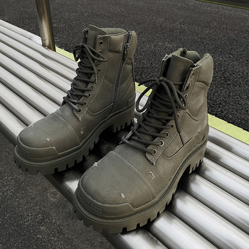 Pánske motocyklové topánky so zvýšenou podrážkou, vysokým holenným strihom, vršok z Oxford textílie, gumová podrážka, PU vložka