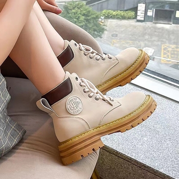 Ghete Martin din velur, vârf rotund, toc plat, sezon de iarnă