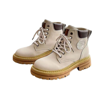 Ghete Martin din velur, vârf rotund, toc plat, sezon de iarnă