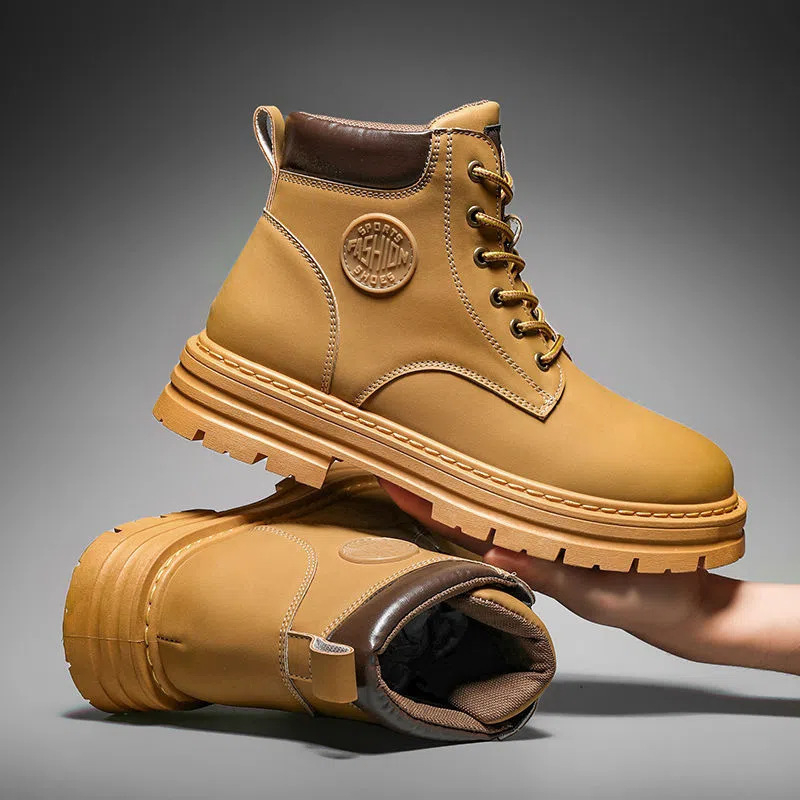 Ghete Martin din velur, vârf rotund, toc plat, sezon de iarnă