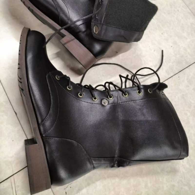 Férfi PU bőr motoros csizmák, középmagasságú, kerek orr, oldalsó cipzár, alacsony négyszögletes sarok 1-3 cm