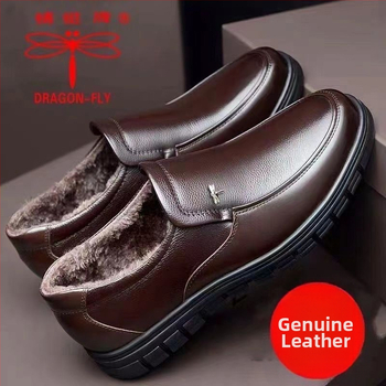 Dragonfly pánske voľnošné kožené topánky — teplý zimný komfort s hornou časťou z split kože, gumová podrážka, podšívka vlneno-kašmírová