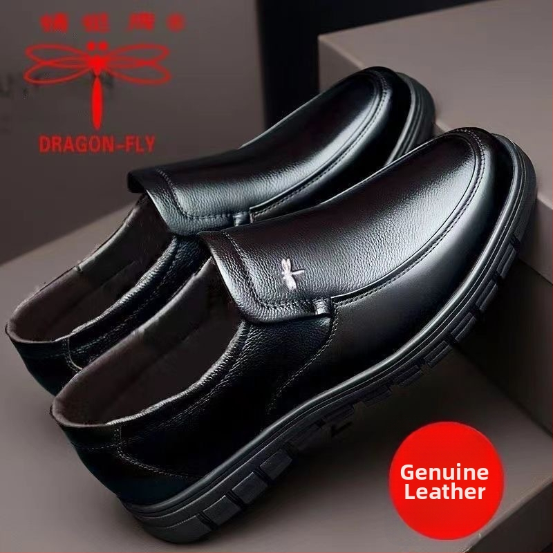 Dragonfly pánske voľnošné kožené topánky — teplý zimný komfort s hornou časťou z split kože, gumová podrážka, podšívka vlneno-kašmírová