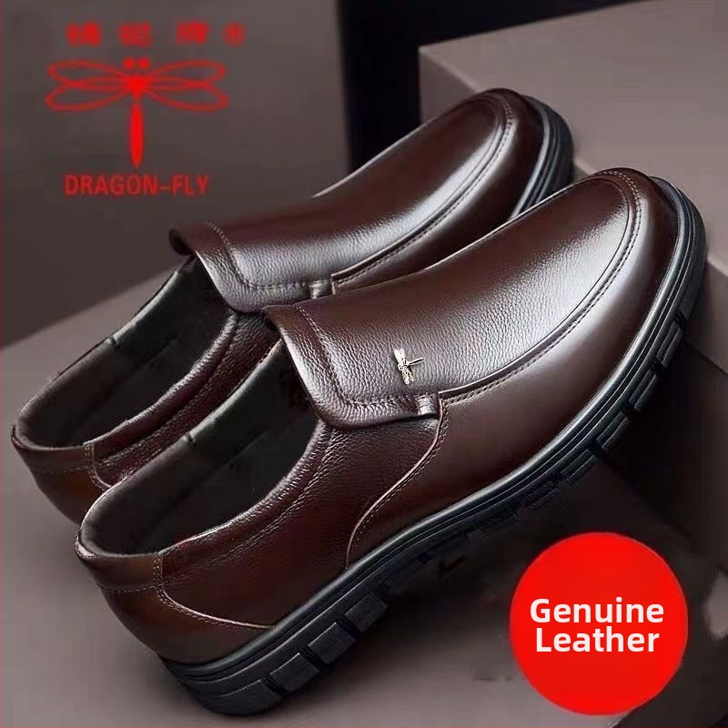 Dragonfly pánske voľnošné kožené topánky — teplý zimný komfort s hornou časťou z split kože, gumová podrážka, podšívka vlneno-kašmírová