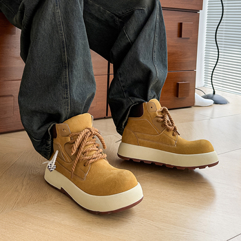 Ghete Martin pentru bărbați, talpă groasă care mărește înălțimea, partea superioară din piele cu accente de suede, vârf rotund