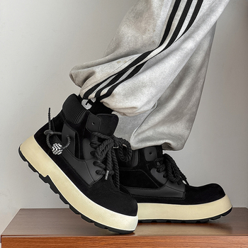 Ghete Martin pentru bărbați, talpă groasă care mărește înălțimea, partea superioară din piele cu accente de suede, vârf rotund