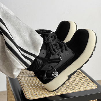 Ghete Martin pentru bărbați, talpă groasă care mărește înălțimea, partea superioară din piele cu accente de suede, vârf rotund