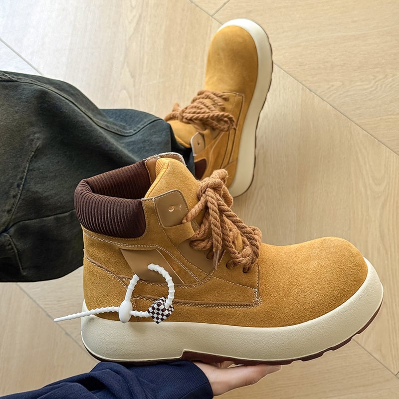 Ghete Martin pentru bărbați, talpă groasă care mărește înălțimea, partea superioară din piele cu accente de suede, vârf rotund