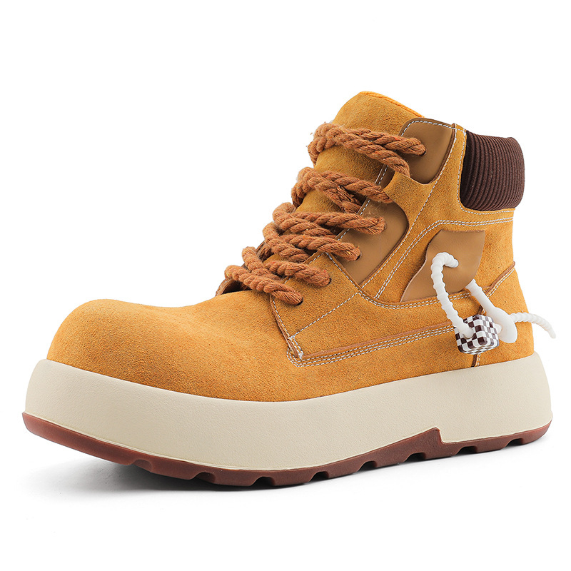 Ghete Martin pentru bărbați, talpă groasă care mărește înălțimea, partea superioară din piele cu accente de suede, vârf rotund