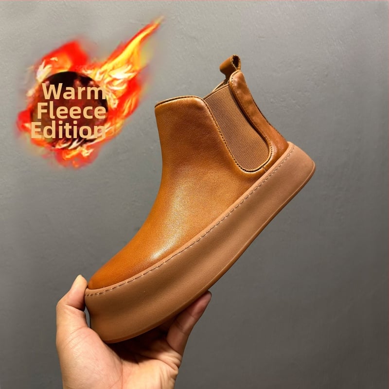 Muške Chelsea čizme od prave kože, okrugli vrh, gumeni potplat, visina potpetice 3-5 cm, zima 2025