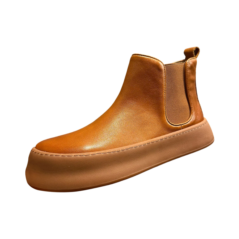 Muške Chelsea čizme od prave kože, okrugli vrh, gumeni potplat, visina potpetice 3-5 cm, zima 2025