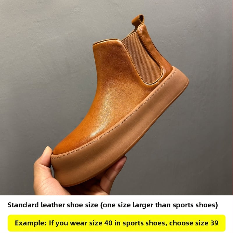 Muške Chelsea čizme od prave kože, okrugli vrh, gumeni potplat, visina potpetice 3-5 cm, zima 2025