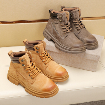 Botine Martin din piele naturală, talpă din cauciuc, înălțare de 3-5 cm, anti-derapare, vârf rotund