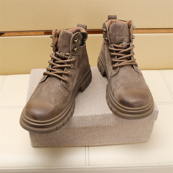 Botine Martin din piele naturală, talpă din cauciuc, înălțare de 3-5 cm, anti-derapare, vârf rotund