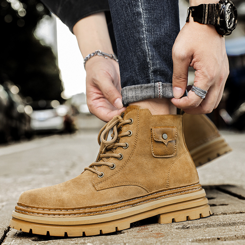 Martin topánky, retro britského štýlu, zimné pánske čižmy: nubuk vrchný materiál, gumová podrážka s platformou, okrúhla špička, nízky holenný obvod