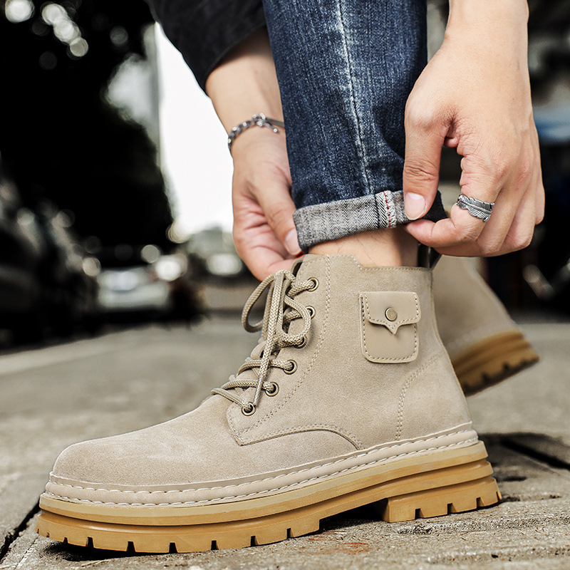 Martin topánky, retro britského štýlu, zimné pánske čižmy: nubuk vrchný materiál, gumová podrážka s platformou, okrúhla špička, nízky holenný obvod