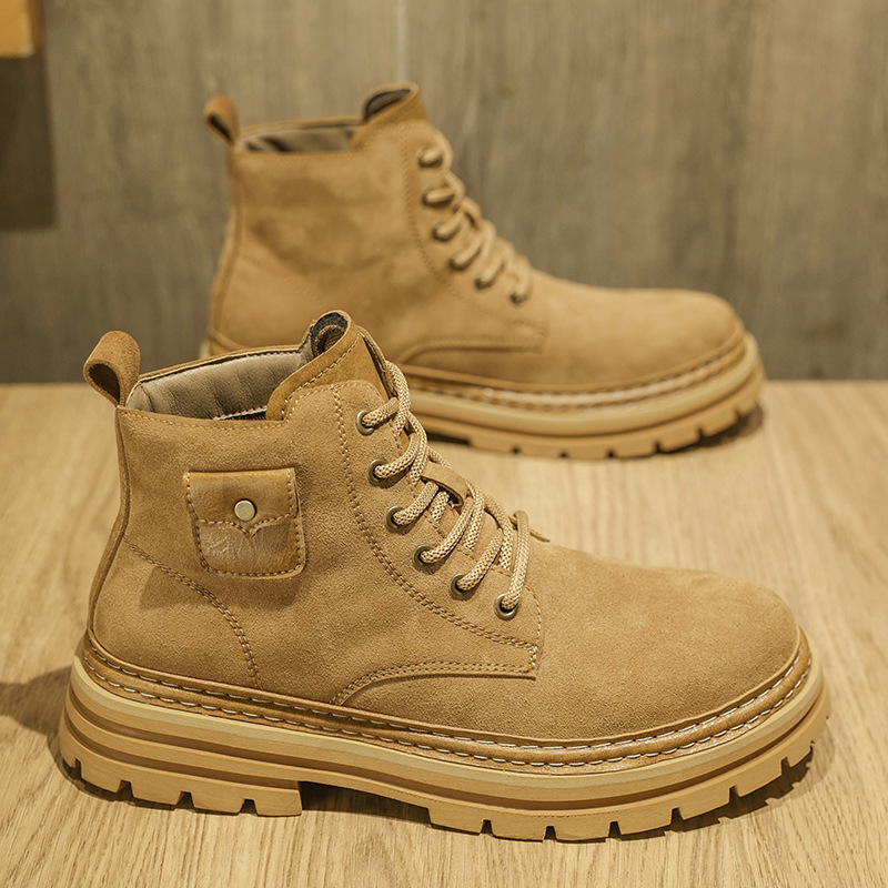 Martin topánky, retro britského štýlu, zimné pánske čižmy: nubuk vrchný materiál, gumová podrážka s platformou, okrúhla špička, nízky holenný obvod