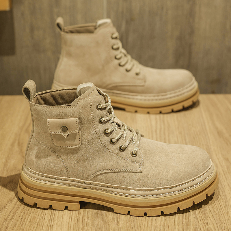 Martin topánky, retro britského štýlu, zimné pánske čižmy: nubuk vrchný materiál, gumová podrážka s platformou, okrúhla špička, nízky holenný obvod