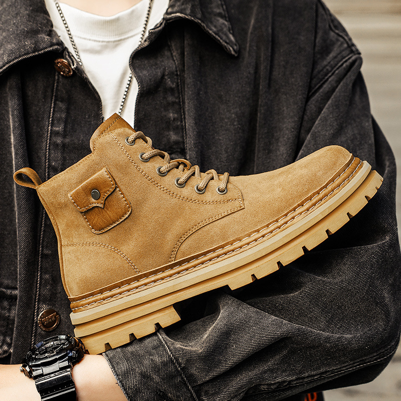 Martin topánky, retro britského štýlu, zimné pánske čižmy: nubuk vrchný materiál, gumová podrážka s platformou, okrúhla špička, nízky holenný obvod