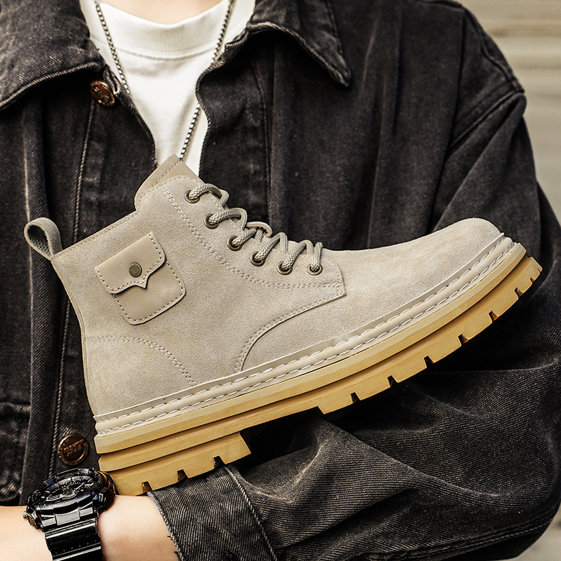 Martin topánky, retro britského štýlu, zimné pánske čižmy: nubuk vrchný materiál, gumová podrážka s platformou, okrúhla špička, nízky holenný obvod