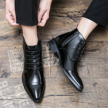 Muške kožne čizme s oštrim vrhom, bočni zip, srednja visina čizme, PU gornji dio, gumeni potplat