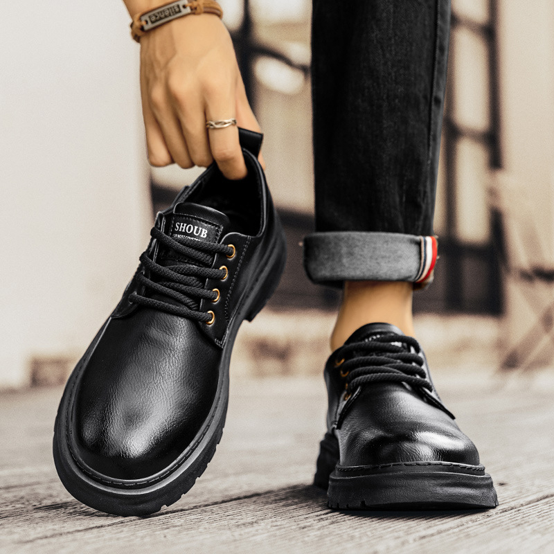 Muške Martin čizme od mikrovlakaste kože, prozračne, otporne na klizanje i habanje, gumeni potplat, niski potpetica 1–3 cm, prednje vezanje, stil korejske verzije, za jesen.