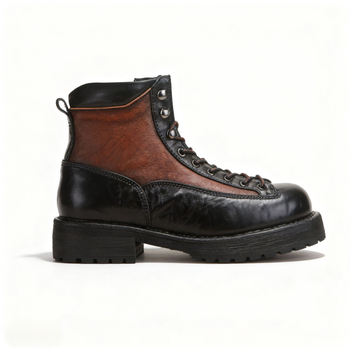 Pánske pracovné topánky, pravá koža; Vrchná časť: koža hovädzieho prvotriedna; Podšívka: koža zo svine; Výška holene: stredná; Zapínanie: na šnúrky vpredu